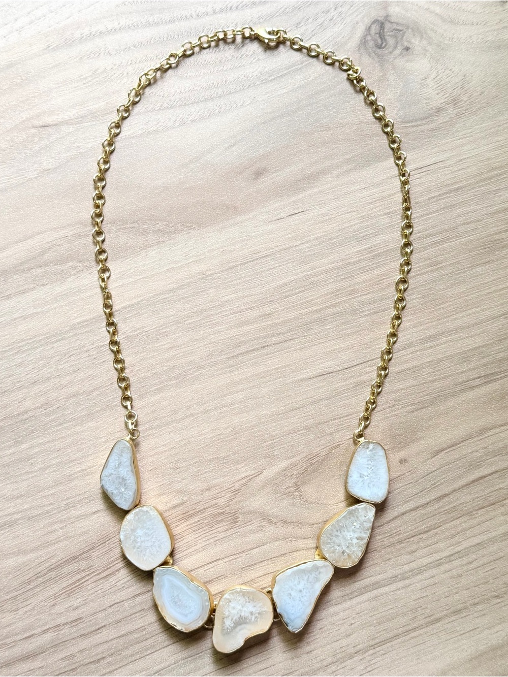 New Natural White Agate & Gold Statement Necklace